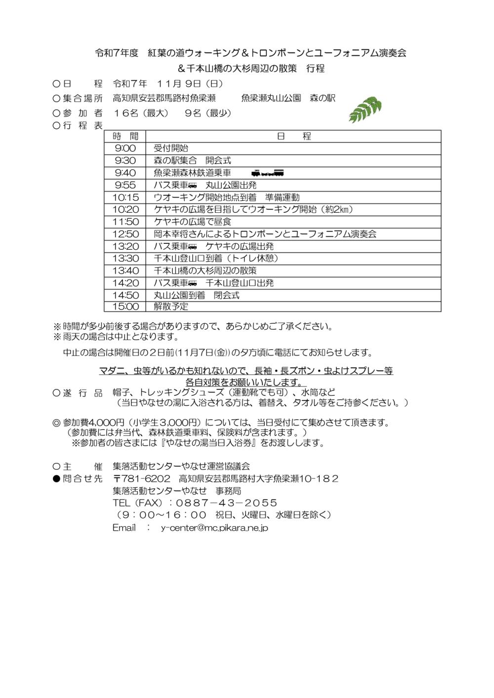 紅葉の道ウォーキング＆トロンボーンとユーフォニアム演奏会＆千本山橋の大杉周辺の散策